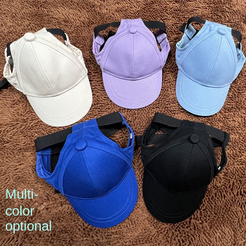 Dog Sun Cap with Ear Holes — Adjustable Cotton Baseball Cap for Shade on Walks