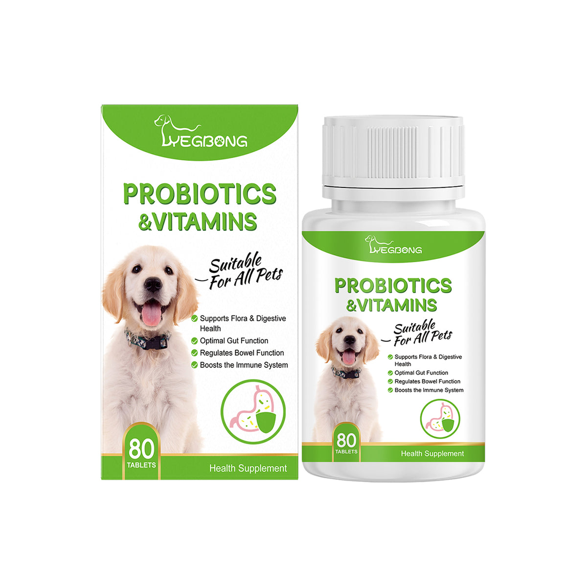 Comprimés de probiotiques et vitamines pour chiens — Soutien digestif quotidien, 80 comprimés