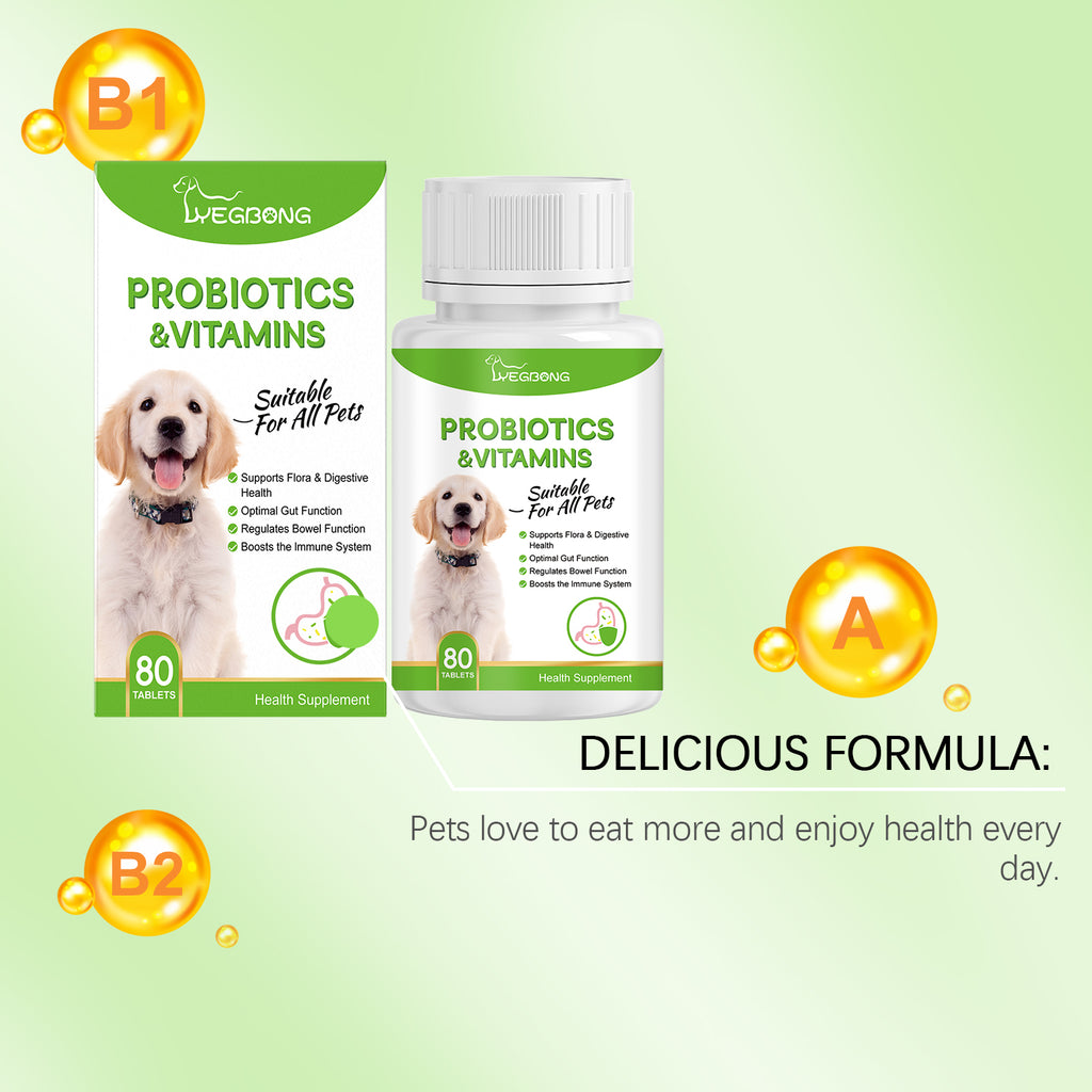 Comprimés de probiotiques et vitamines pour chiens — Soutien digestif quotidien, 80 comprimés