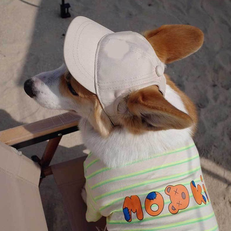 Dog Sun Cap with Ear Holes — Adjustable Cotton Baseball Cap for Shade on Walks